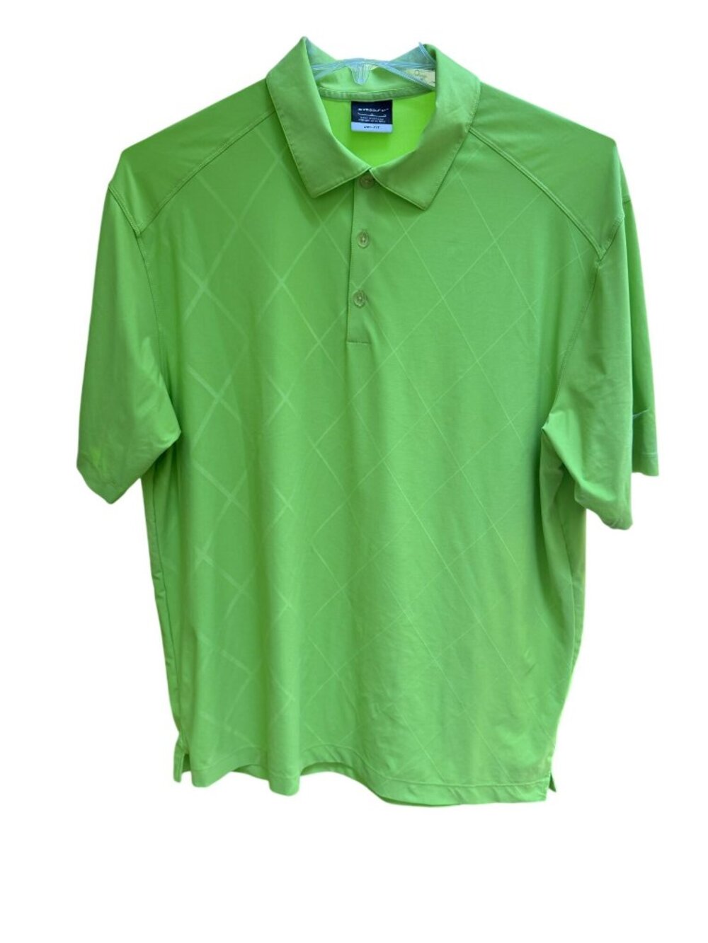 Nike Dri-Fit Mens Stretch Polo Argyle Front Lime Green Short Sleeve  3-Button